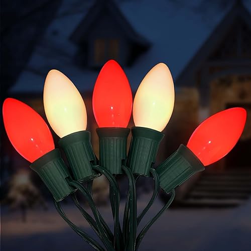 Miniatura 8 de Luces de Navidad vintage C9, 25 pies con 26 bombillas transparentes, cadena de luces conectables colgantes para patio, jardín, vacaciones, C9