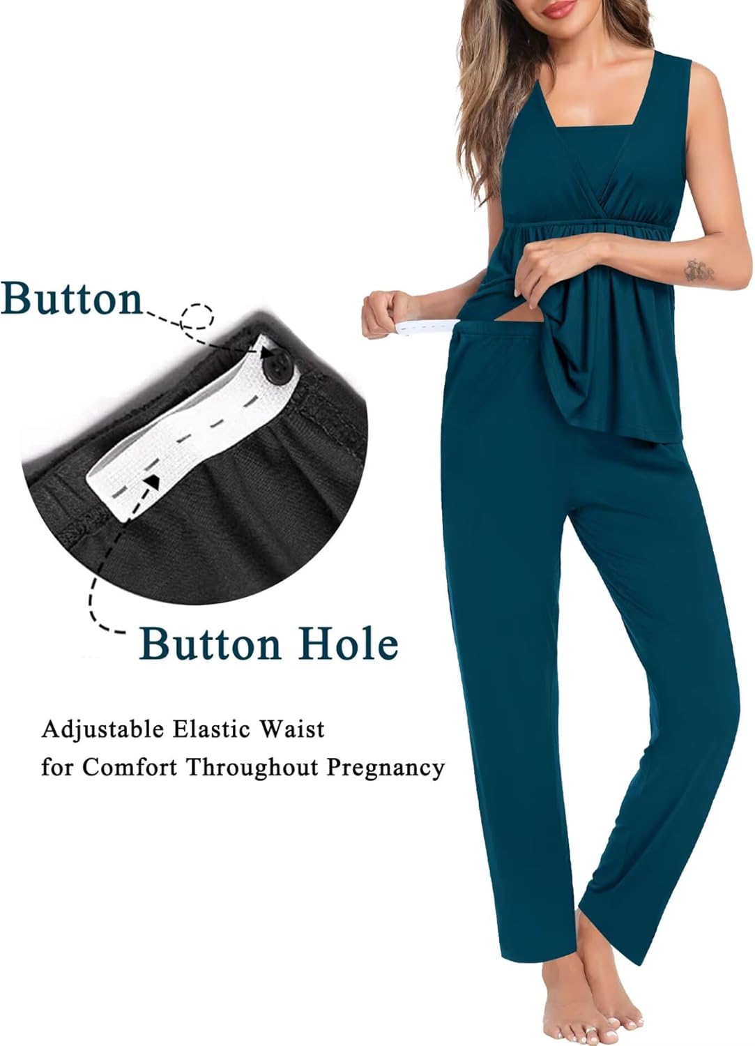 SWOMOG Women Maternity Nursing Pajamas Sets 3 Piece Breastfeeding Robe 3 in 1 Labor Delivery Sleeveless Pregnancy Pjs & Pants - Image 4