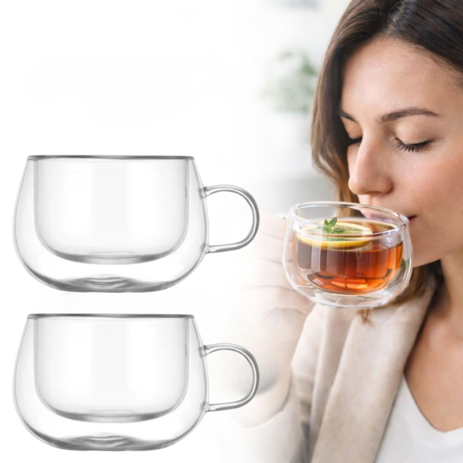 Kit Xícara Vidro Parede Dupla 200ml Café Expresso Borossilicato Caneca Kit Xícaras Chá