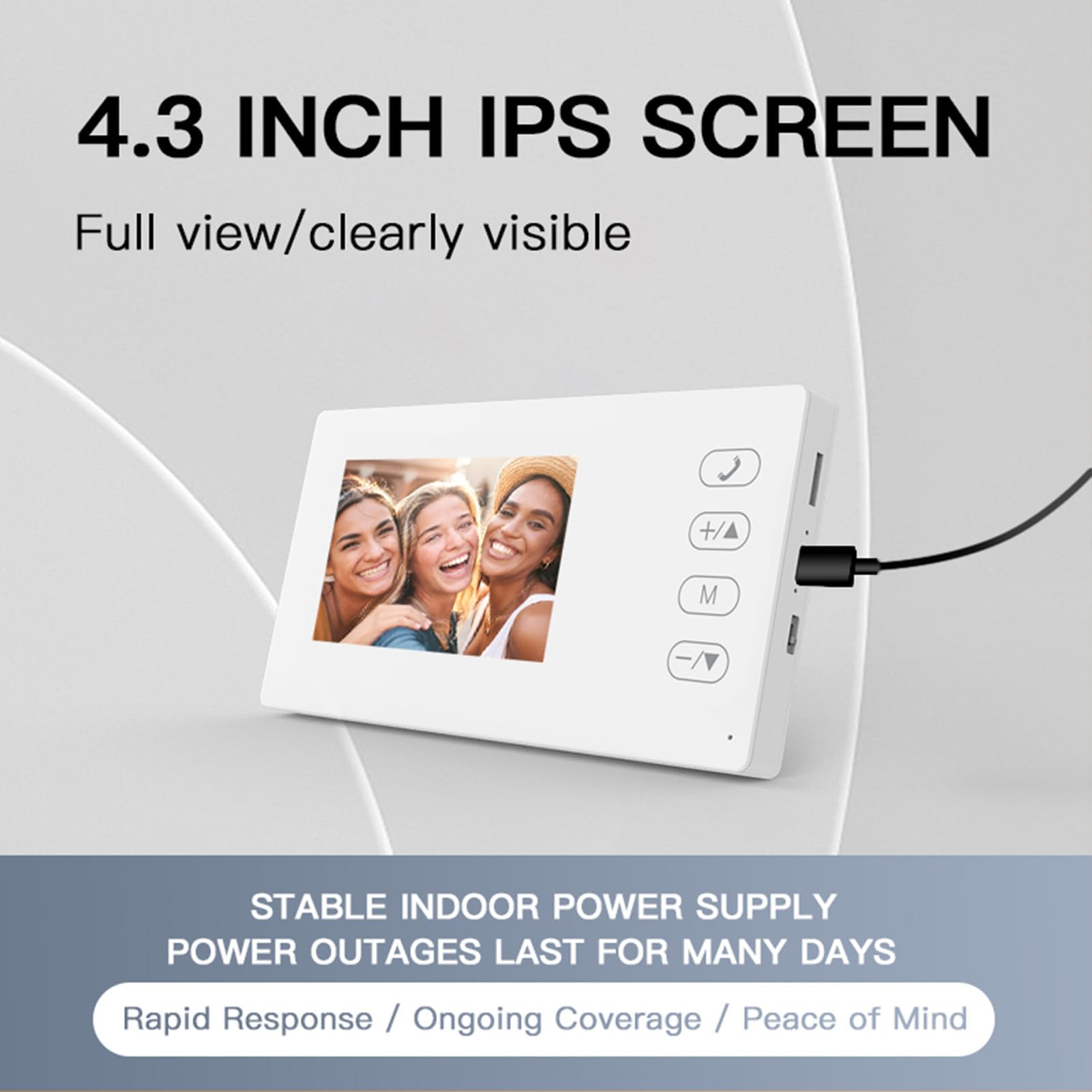 Videocitofono Wireless 2.4G con Schermo Display Kit Videocitofono con Schermo IPS 4,3 Pollici Visualizzazione Notturna Citofono Bidirezionale per Villa Home Office Appartamento (Bianco)