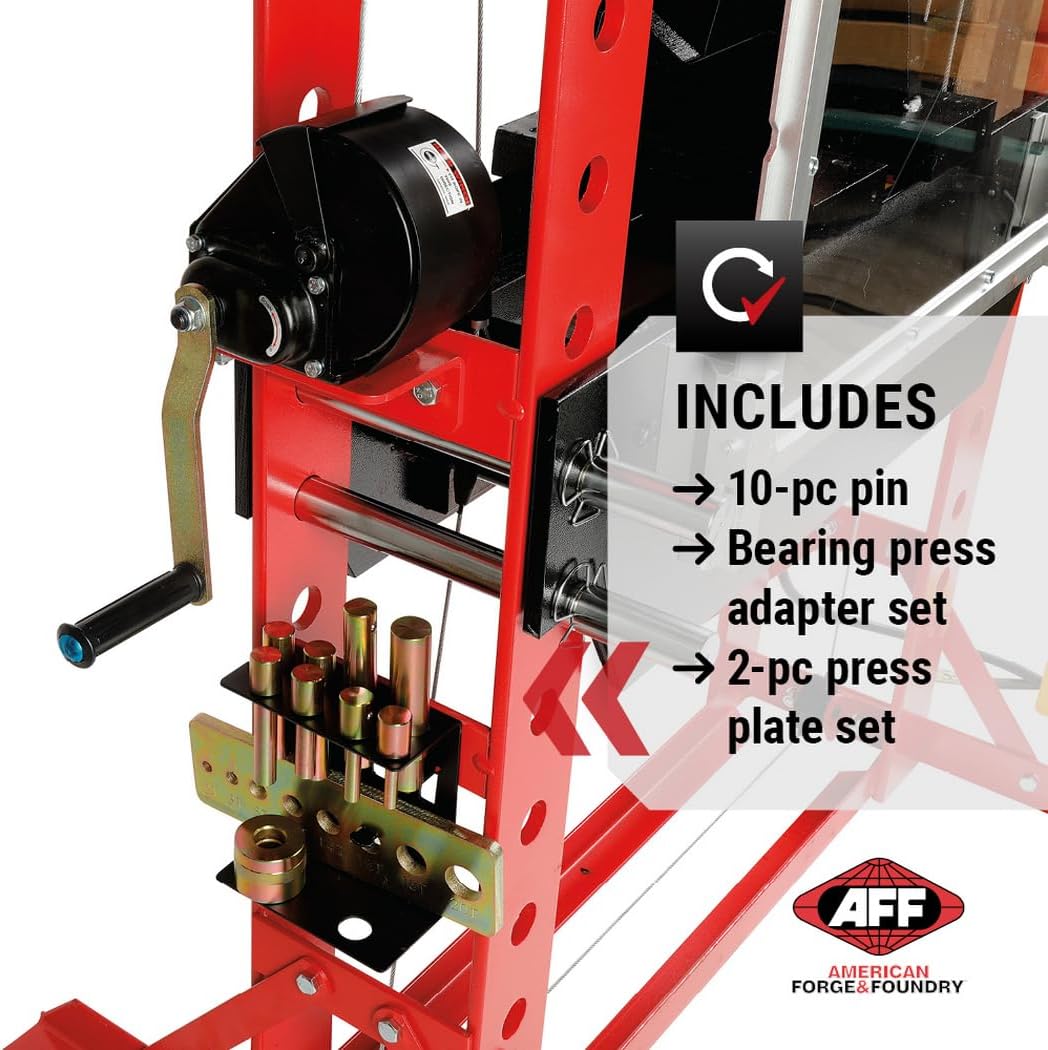 AFF 75 Ton Hydraulic Shop Press - Dual Air Motor, 7-Position Bed Height, Polycarbonate Shield - Super Duty (Multiple Capacities Available)