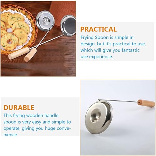 Miniatura 9 de Zerodeko Cuchara de freír colador cuchara de acero inoxidable mango de madera hogar cocina snack molde herramienta estilo aleatorio