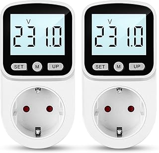 2 Stück Stromzähler für Steckdose 8 Modi Steckdose Energiekostenmessgerät mit LCD Hintergrundbeleuchtung, KWH Watt Strommessgerät Stromzähler Überlastungswarnung 3680W