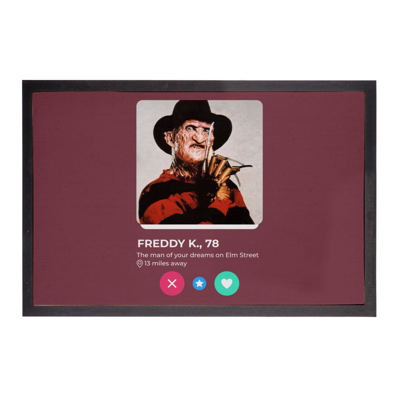Paillasson rouge Freddy K. tapis d'entrée horreur humour et amour 60x40cm
