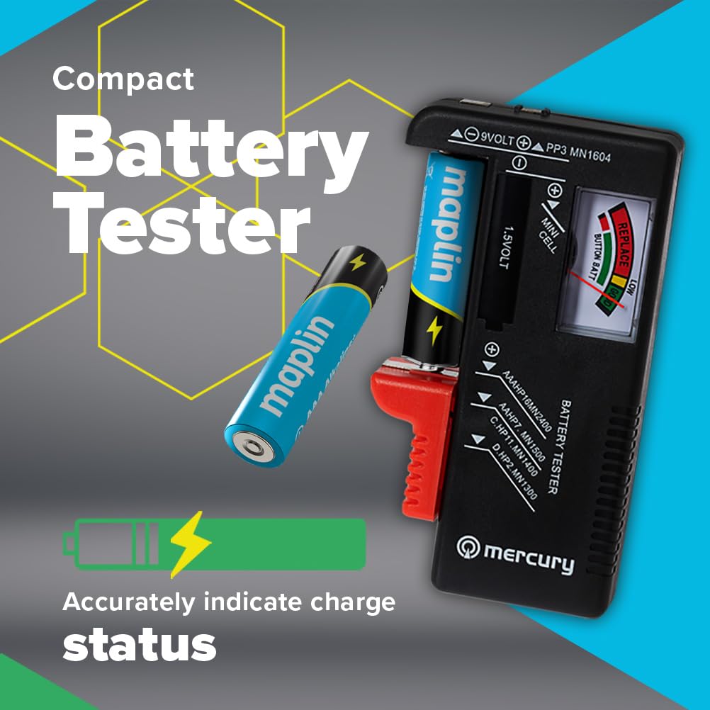 Maplin Lot de 80 piles alcalines AA haute performance avec testeur de batterie universel
