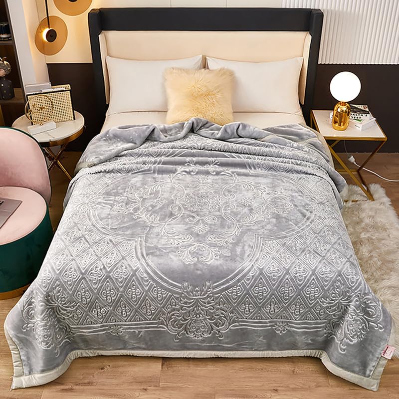 78.7" x 90.5" Queen Size Korean Mink Blanket, Thickness Plush Bed Blankets for Autumn Winter, Double-Layer Embossed Ultra Soft Weighted Throws for Bedding Gift