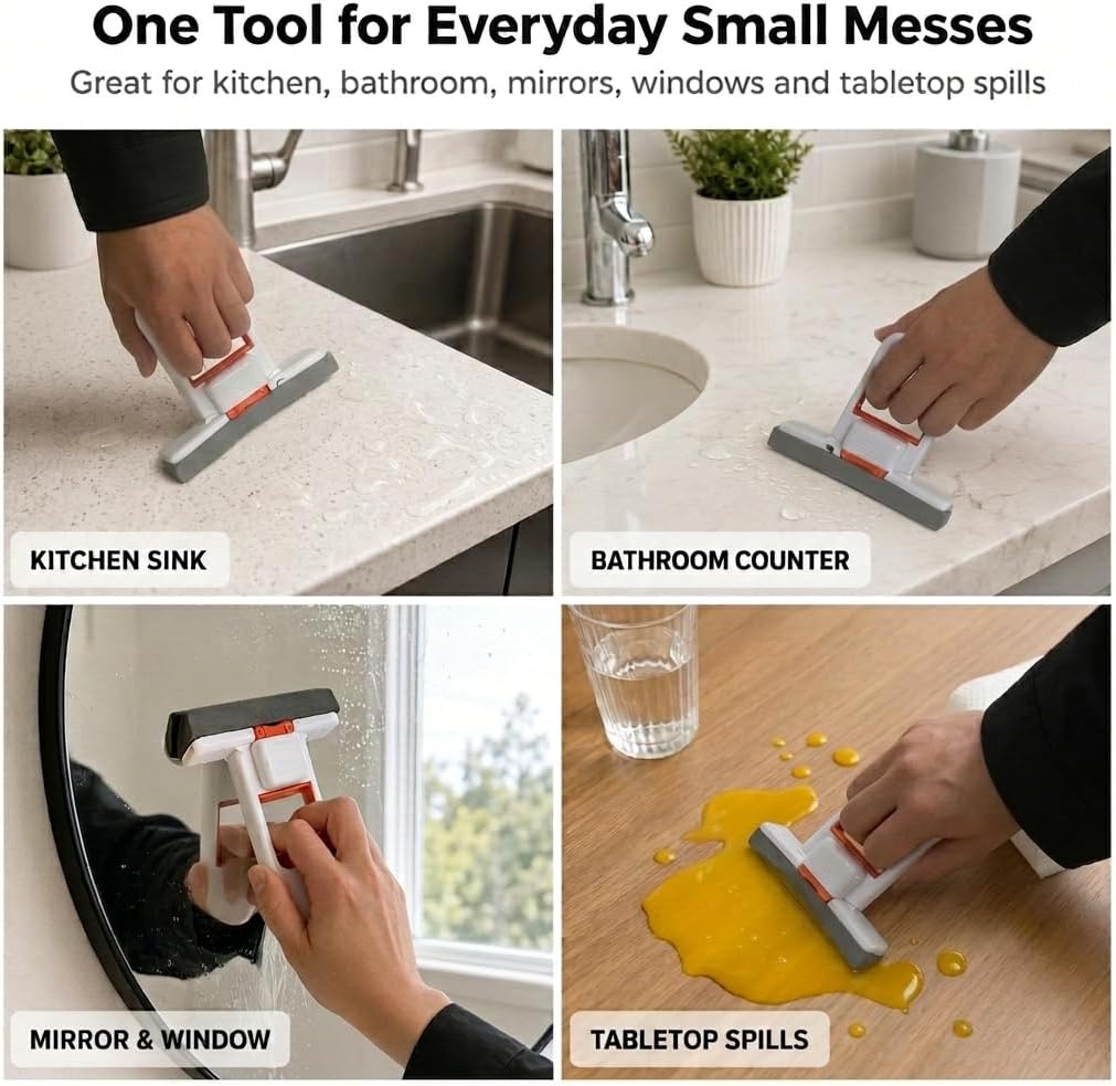 Foldable Self-Squeezing Mop, 2-Pack with 4 Washable Heads, One-Hand Wringing for Kitchen & Bathroom, Portable Floor Cleaner for Small Spaces, Apartments, RVs (Orange & Black)