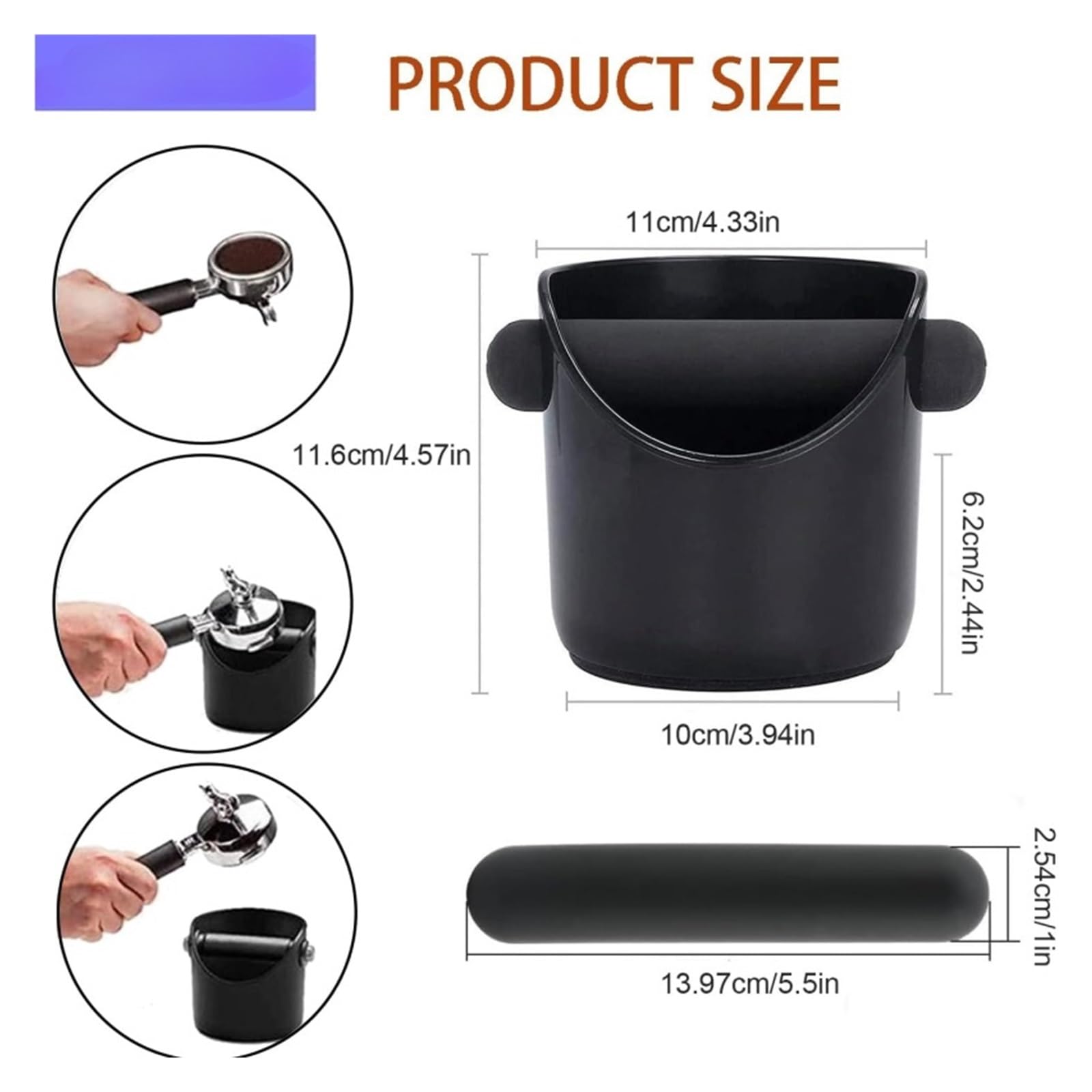 Busta for Caffè Resistente Agli Urti Con Barra Rimovibile 4,6 X 4,3 Pollici Smaltimento Disco for Caffè Espresso Nero for Barista(Silver-A)