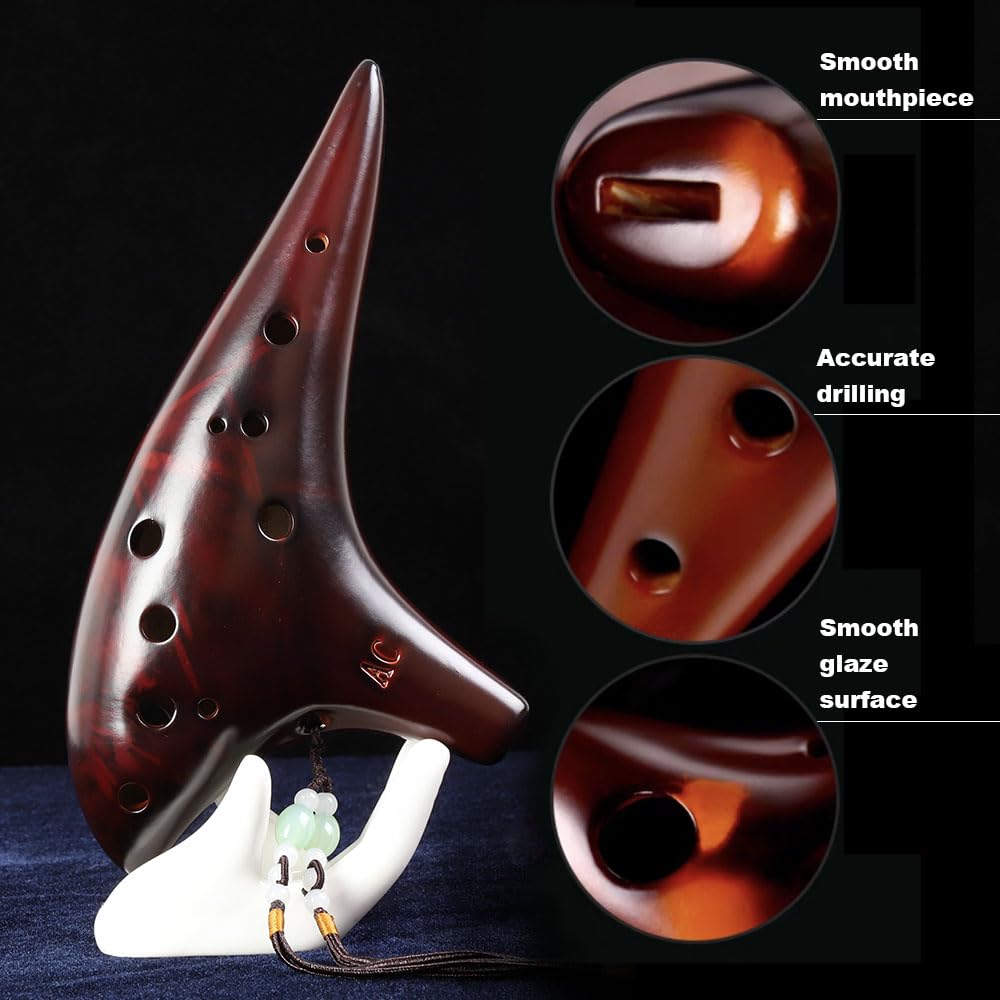 ZETONG Ocarina 12 Hole Alto C Smokey Straw Fired Ceramic Ocarina with Song Book for Beginners Gift Idea (Reddish-Brown) - Image 2