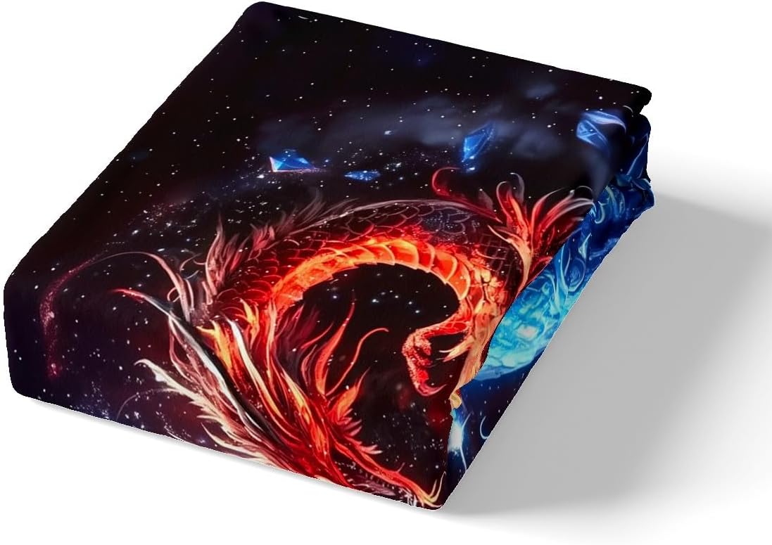 Blue Red Dragon Duvet Cover Set Toddler Size,Starry Sky Galaxy Bedding Set Kids Boys Girls Room Decor,Taiji Yinyang Oriental Culture Comforter Cover 2Pcs,Magical Dragon Bedspreads Cover,1 Pillowcase