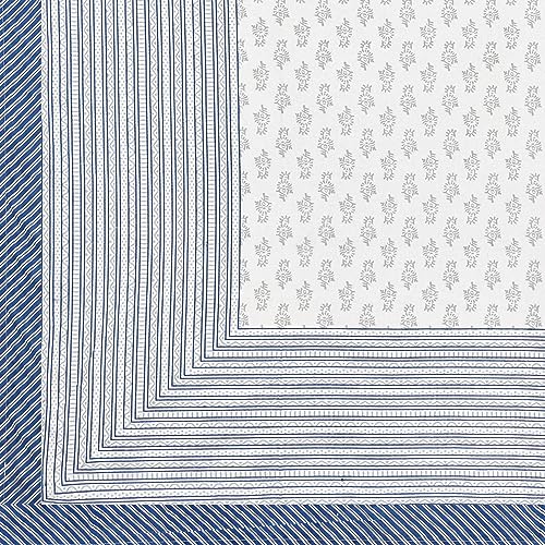 Image of BLOCKS OF INDIA 200Tc Diwan Set Cotton 8 Piece | Deewan Printed Bedsheet Sets For Living Room Hall (Set Of 8 Piece, 1-Bed Sheet | 2-Bolster Cover | 5-Cushion Cover (Color 22, White, Blue)