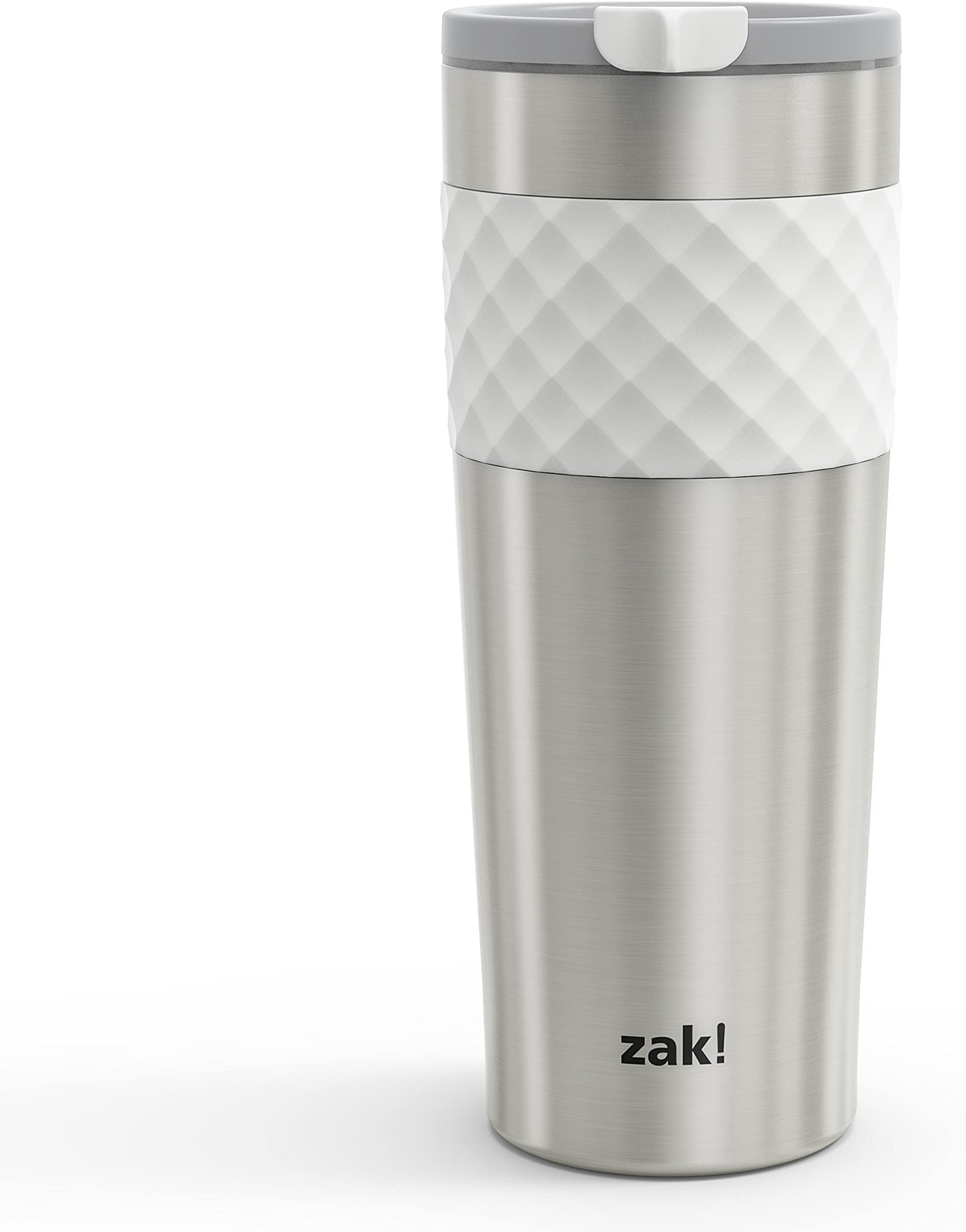 Zak Designs Aberdeen Vacuum Insulated 18/8 Stainless Steel Travel Tumbler with Leak-Proof Click Lid and Silicone Wrap, Fits in Car Cup Holders (Non-BPA, 24 oz, White)