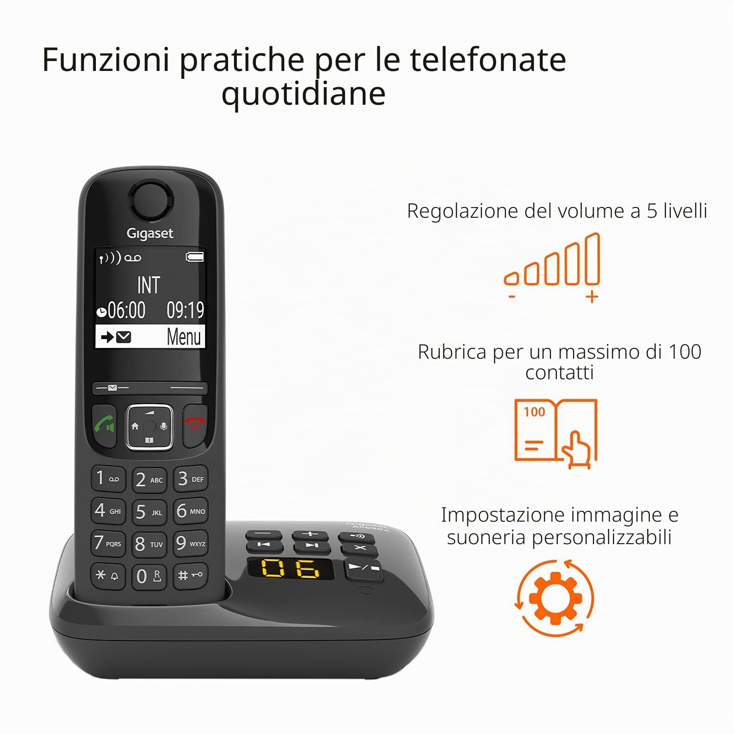 Gigaset AS690A - Schnurloses Telefon mit Anrufbeantworter - DECT-Telefon mit Freisprechfunktion, großes Display und großen Tasten - Festnetztelefon, schwarz