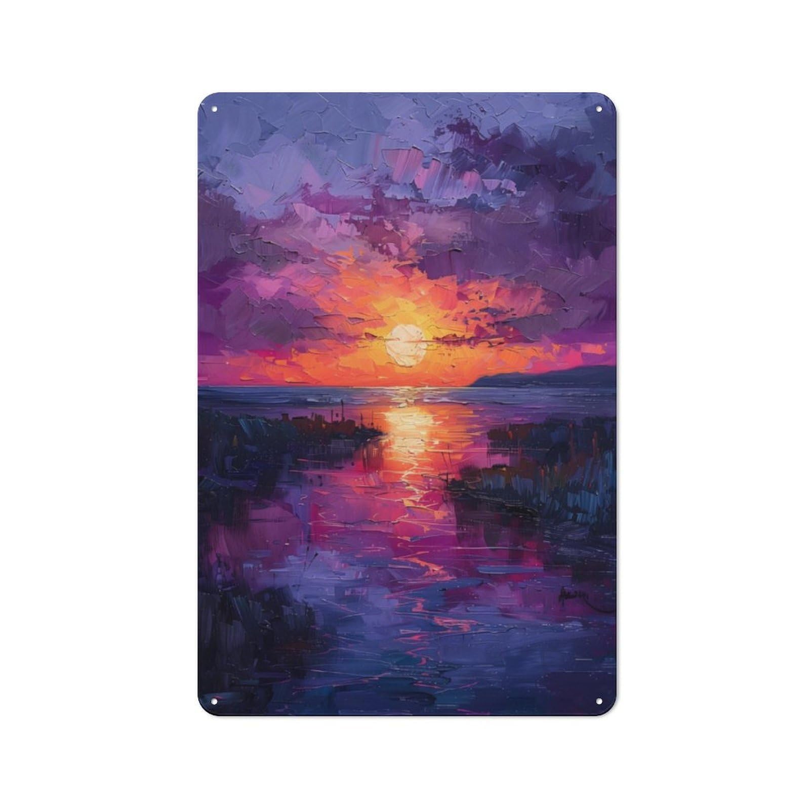 Junmoney Sunset Seascape Painting Metal Sign 30X20cm With For Garage Wall, Vintage Decor, Tin Sign Wall Decor For Garages And Workshops