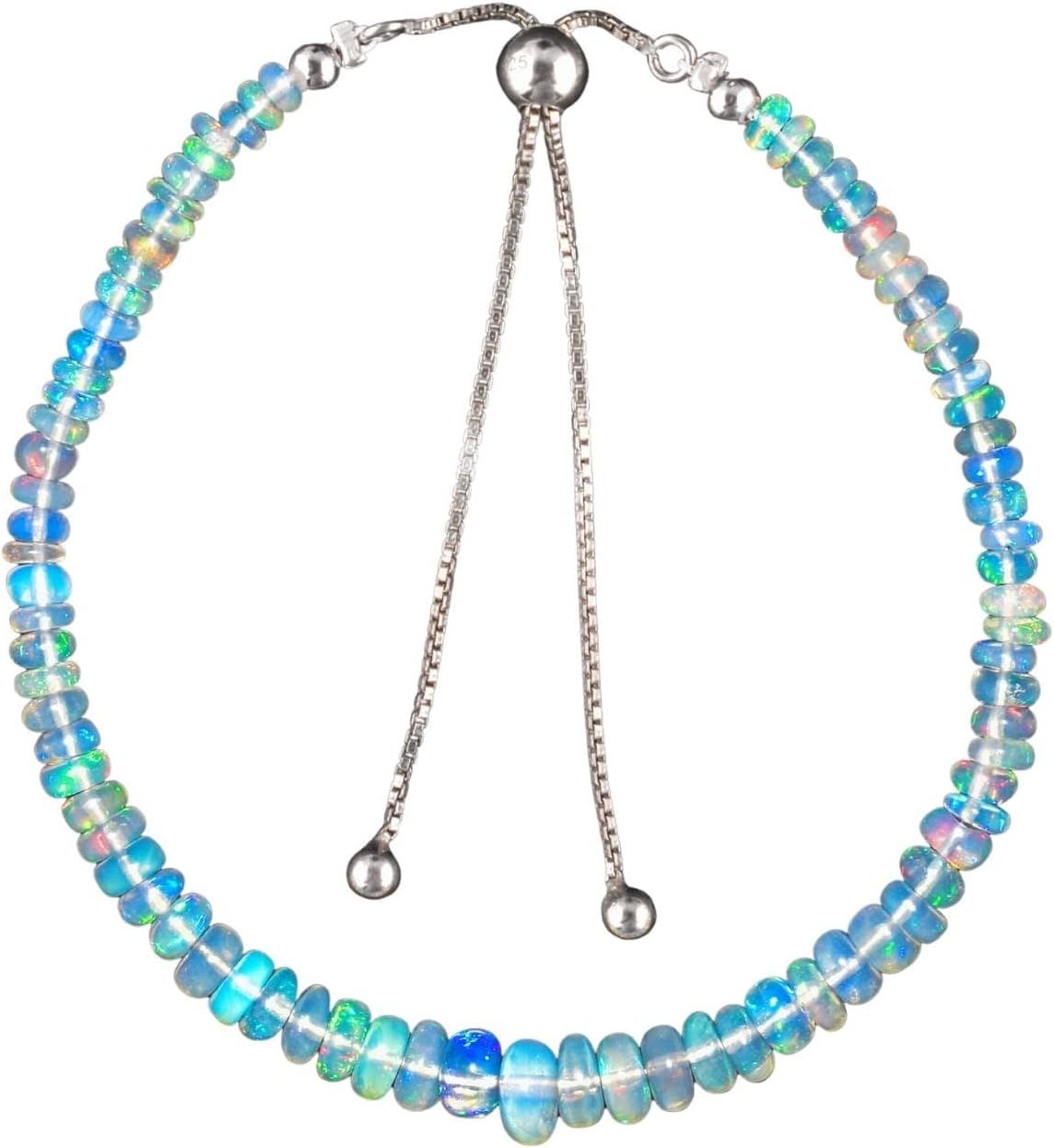 Natural Ethiopian Opal Gemstone Bolo Bracelet, Opal Crystals Beads, 925 Sterling Silver Jewelry, Rhodium Plated, Adjustable Slider Chain, Birthday, Anniversary, Women Gift, Mother's Day