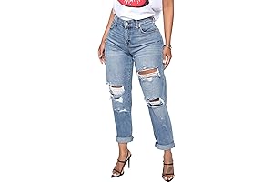 Boyfriend Jeans for Women - Distressed Frayed High Waisted Mom Jeans