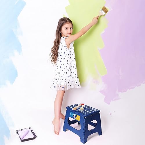 Miniatura 13 de Korpai Taburete plegable mejorado de 9 pulgadas para adultos y niños con capacidad para hasta 300 libras, taburetes plegables antideslizantes con