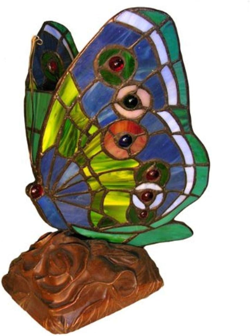 Warehouse of Tiffany's TU3022 Tiffany Style Green Butterfly Table Lamp, 5.0" x 5.0" x 10.0", Blue