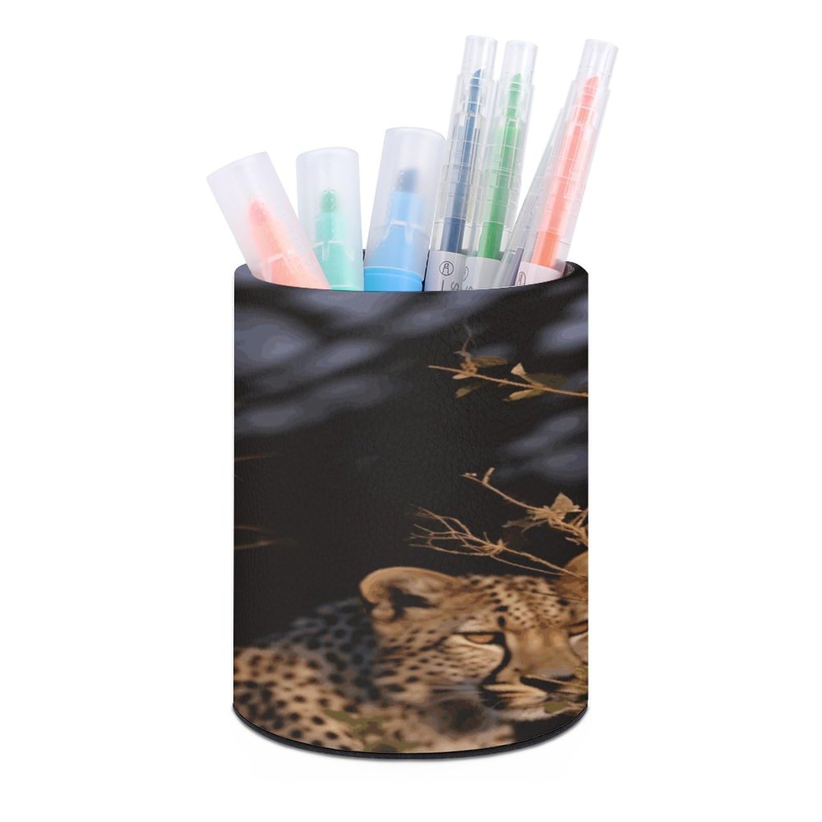 FekiLoot Wild Animal Leopard Pen Holder Personalized Desktop Pencil Holders Case Office Accessories Container Box for Round Pen Cup Desktop Organizer Makeup Brush Holder Caddy Storage