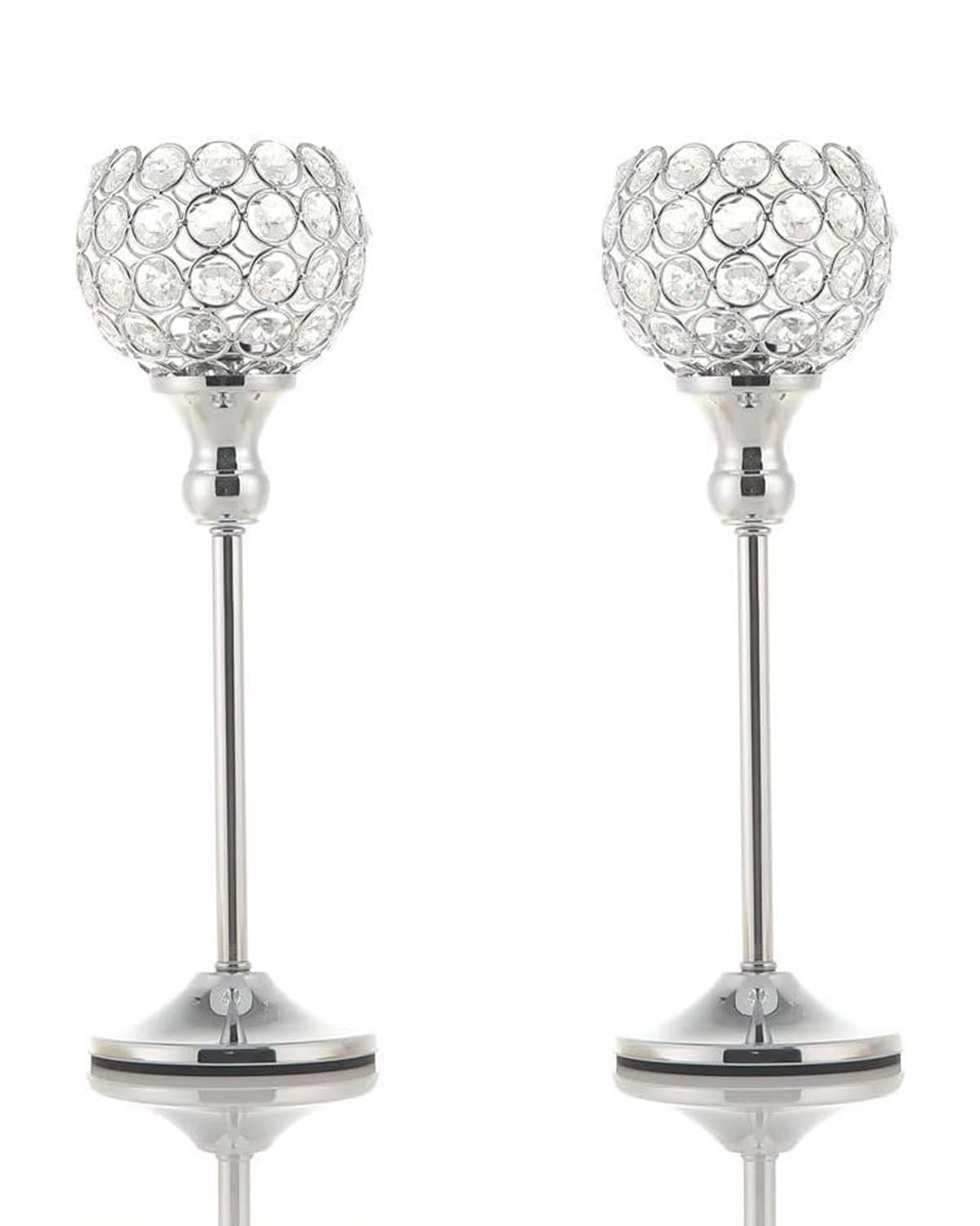 2 Pcs Silver Candle Holders