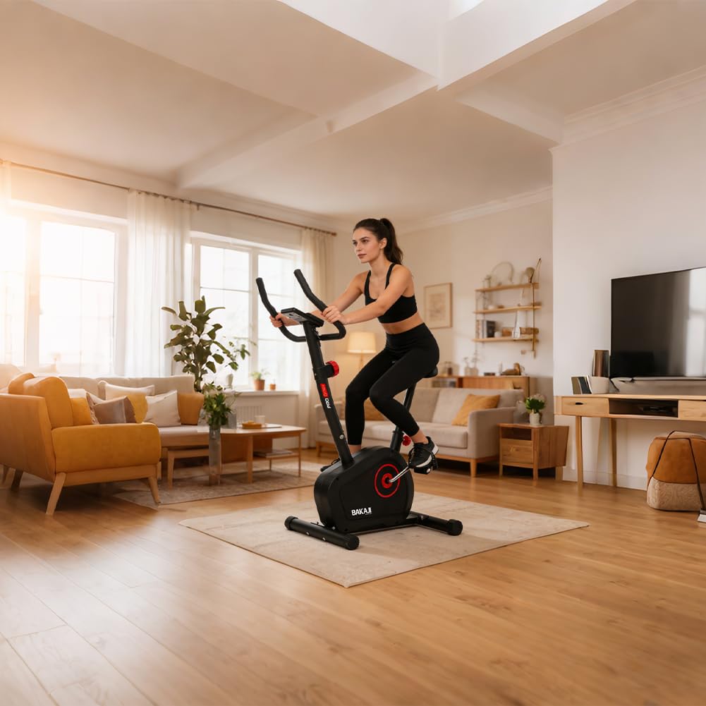 BAKAJI Cyclette Magnetica da Casa per Allenamenti Fitness Home Gym, Bici con 8 Livelli di Potenza, Allenamento Cardio, Attrezzo da Palestra con Manubrio e Display LCD per Controllo Calorie, Battiti