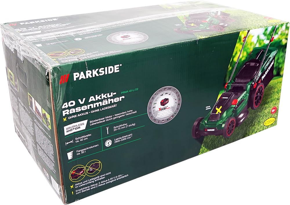 HEADNMORE® Bundle – Parkside® tosaerba a batteria 40 V PRMA 40-Li D2 (senza batterie) + portachiavi + metro pieghevole