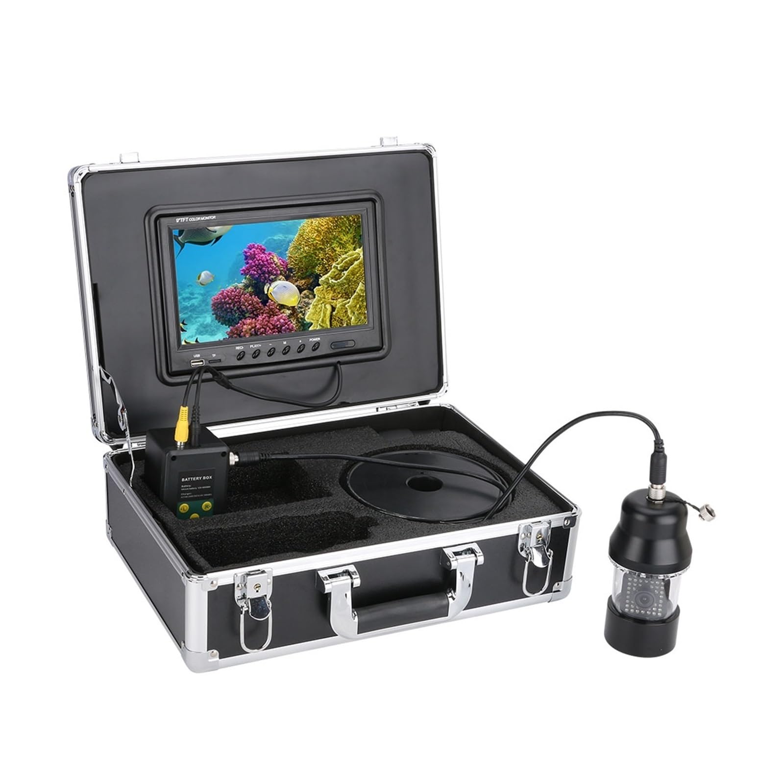 Buscador de Peces, Cámara de Pesca submarina DVR 9 Pulgadas, Resistente al Agua IP68, con 38 LED y rotación 360 ​​Grados, Alcance 20 m, 50 100(50M)