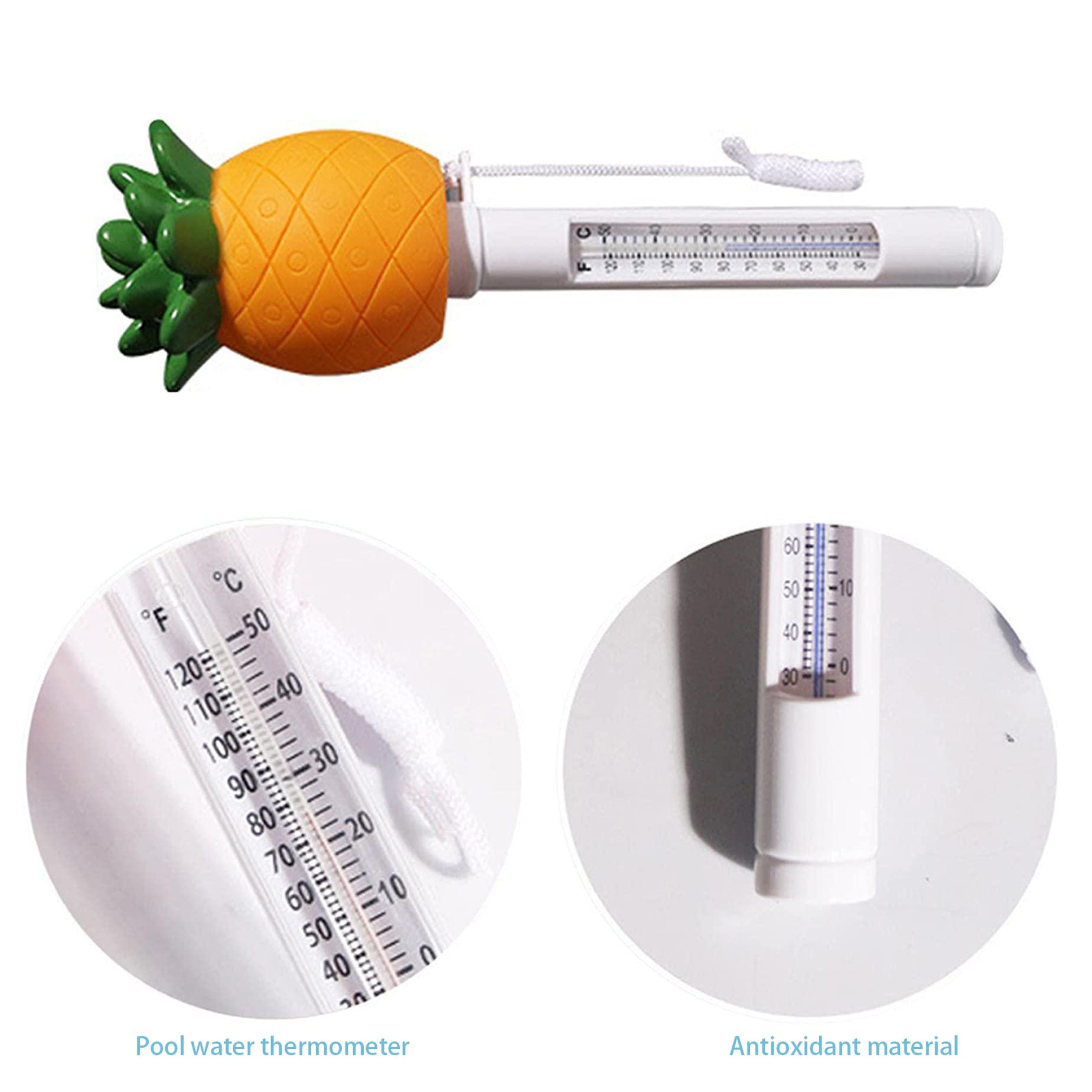 Thermomètre Flottant Ananas Pour Piscine - Plage 0-50°C / 30-120°F - Plastique Solide, Design Décoratif