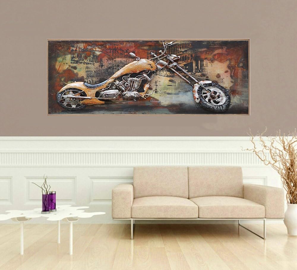 Motorcycle Wall Sculpture Mixed Media Iron Hand Painted Dimensional Wall Art Artwork Decoration Deal By Think Bronze
