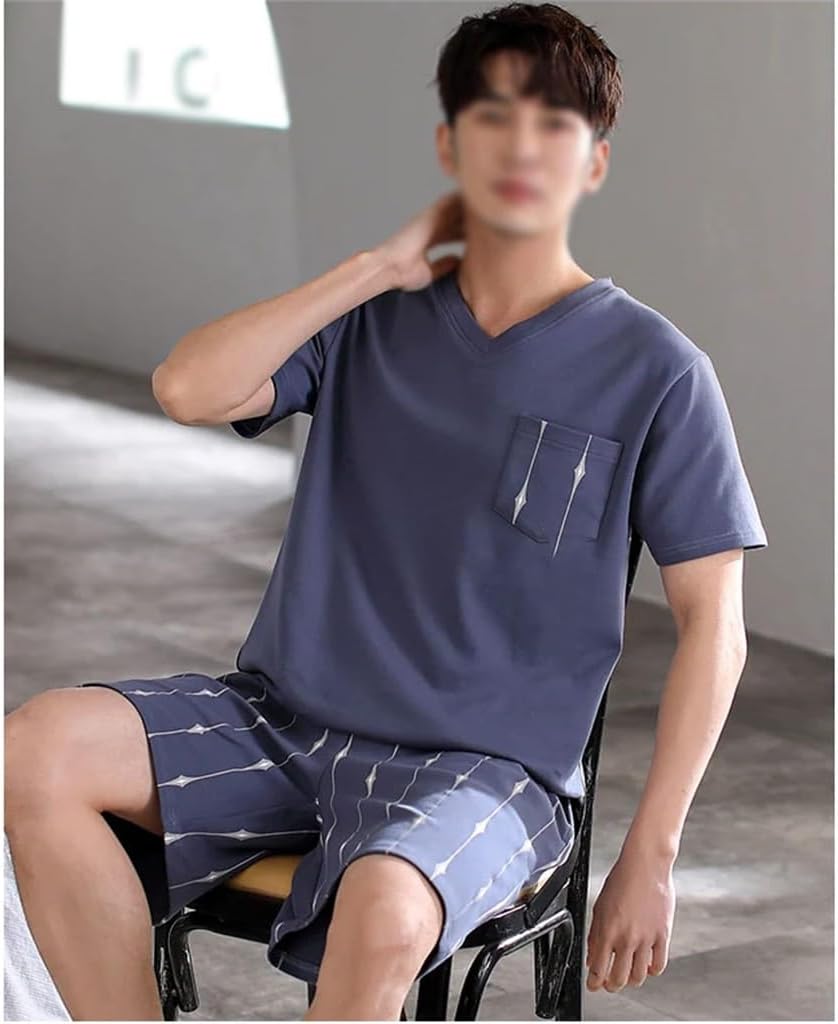 Two-piece Pajamas Suit Men's New Knitted Cotton Casual V-neck Home Plus Size