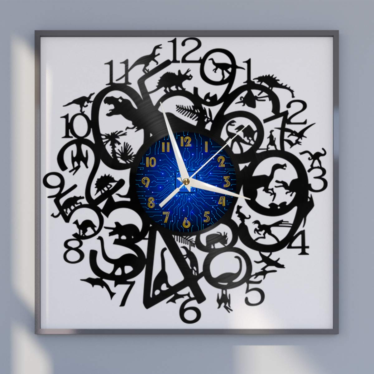 Horloge murale disque vinyle dinosaure 12 pouces silencieuse pour chambre d'enfant