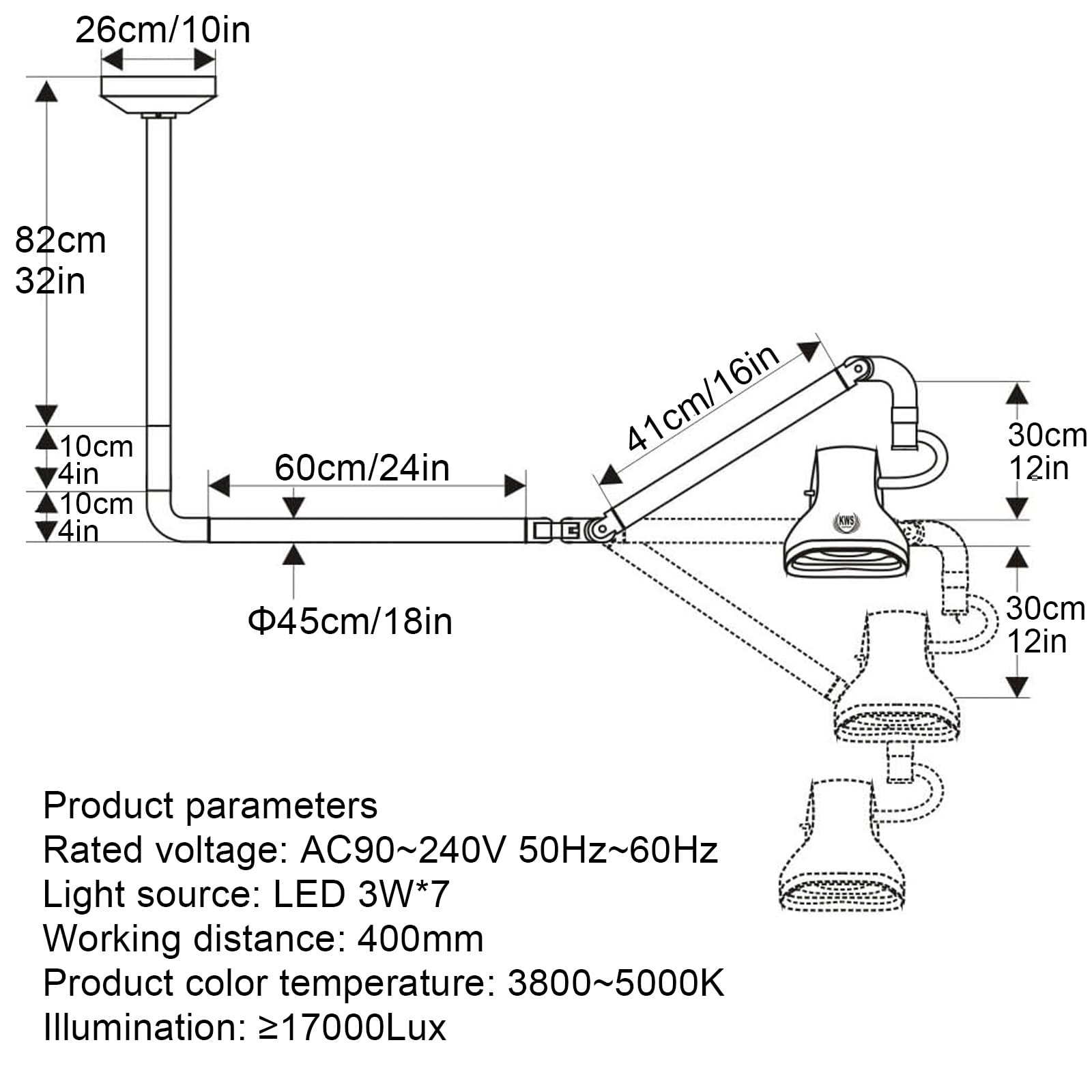 Lampa Sufitowa do Badań Medycznych 21 W, Regulowana 360° Lampa Medyczna LED Bezcieniowa, Lampa Stomatologiczno-ustna LED, do Lamp Weterynaryjnych ENT Beauty Pet