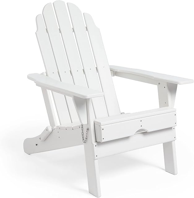 VonHaus White Folding Adirondack Chair - Outdoor Foldable Firepit Chair with Fir Wood Slatted Design - Easy to Carry Sun Lounger Seat for Garden, Patio, Terrace, Beach & Camping - Portable & Compact