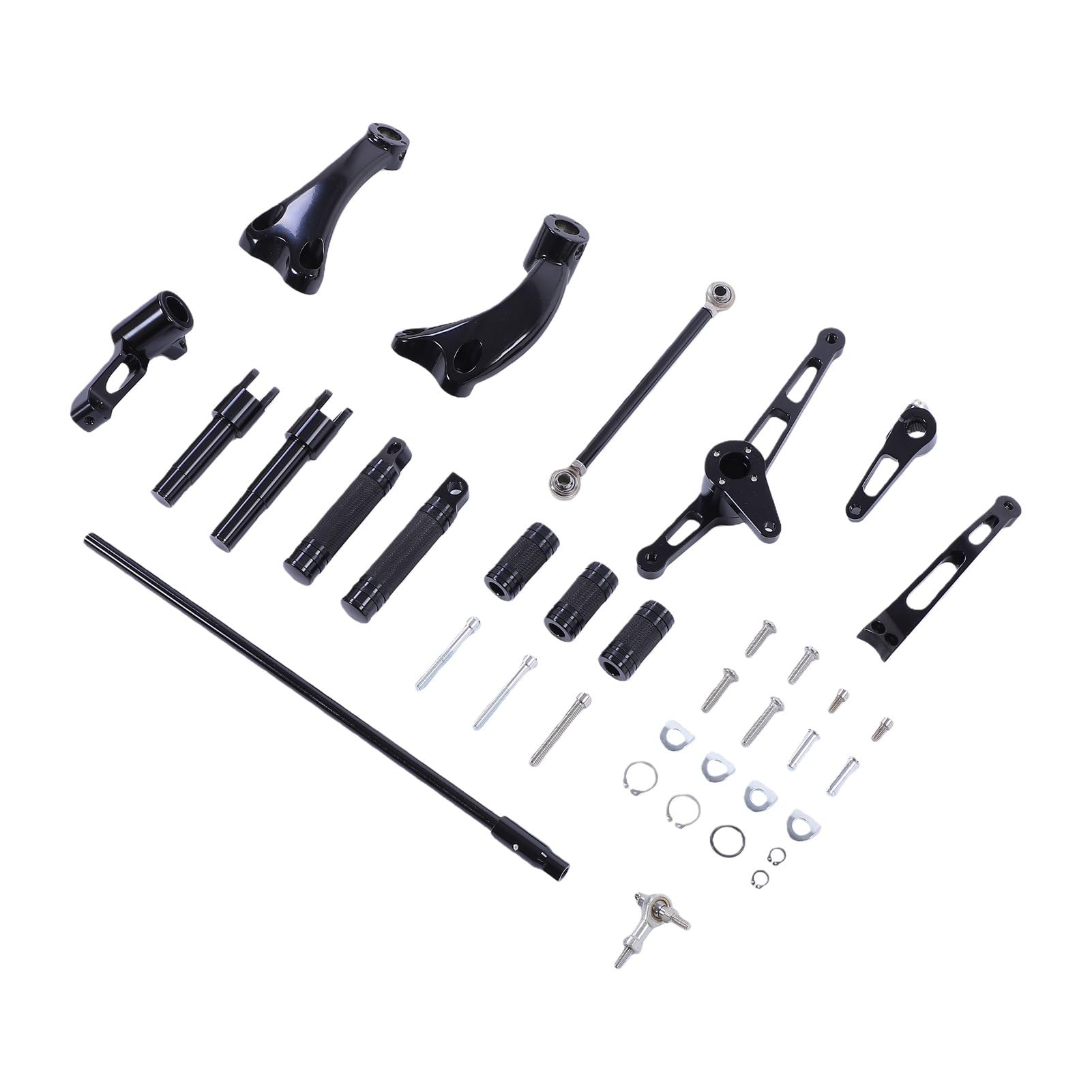 Elementy Sterowania do Przodu Zestaw Podnóżków Zestaw Sterowania do Przodu Zespół Podnóżków Kompletny montaż Obrabiane CNC Aluminium 6061 Regulowana Pozycja Jazdy za pomocą Kołków (BLACK)