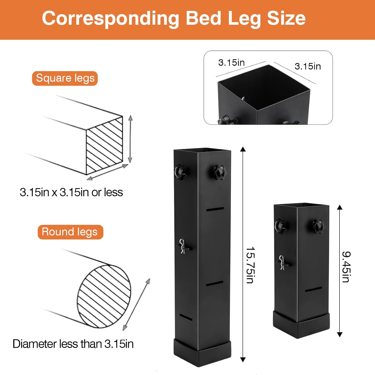 Metal Bed Risers, Heavy Duty Furniture Risers College Dorm Bed Lifts Risers Adjustable Sofa Risers 3.15" Diameter Square Risers for Bed Frame Table Chair Heighten 2.6", 5.2" Set of 4 Black