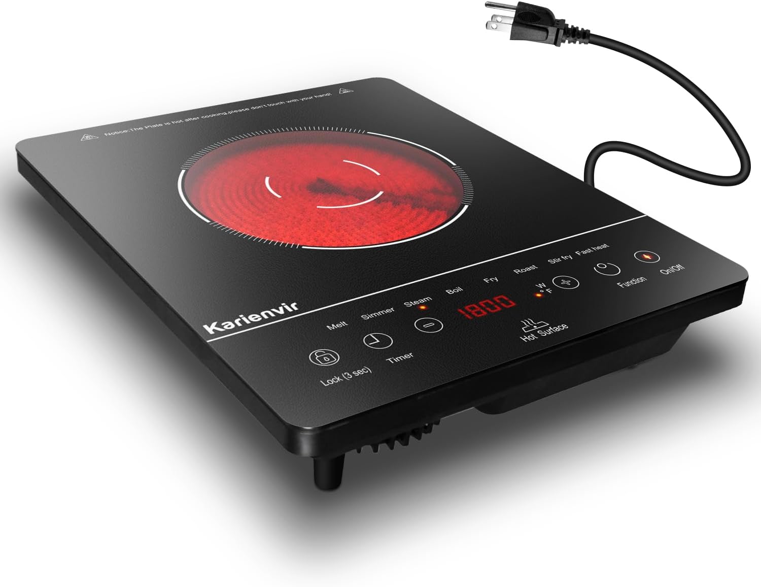 Single Burner Electric Cooktop, Portable Electric Stove 110v with plug, Touch Stove Electric with Safety Lock, Timer, Kitchen Cooking Electric Stove With 9 Power Levels, 1800W - $56.99