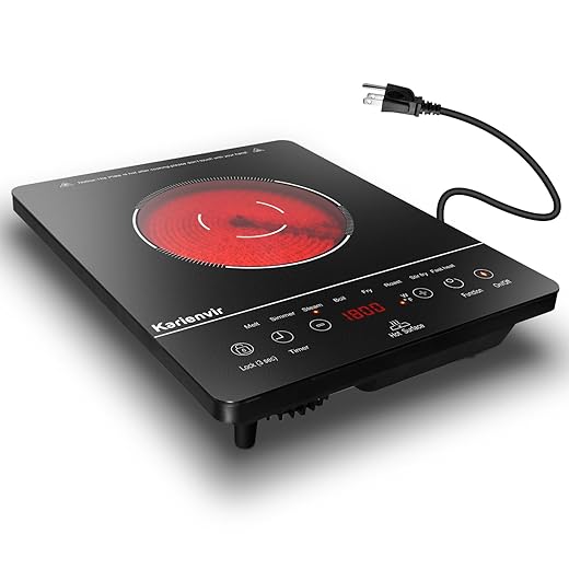 Single Burner Electric Cooktop, Portable Electric Stove 110v with plug, Touch Stove Electric with Safety Lock, Timer, Kitchen Cooking Electric Stove With 9 Power Levels, 1800W