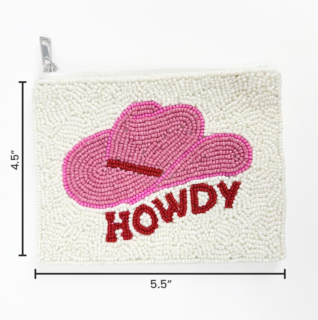 Beaded Coin Purse Change Zipper Pouch Wallet Howdy image 5