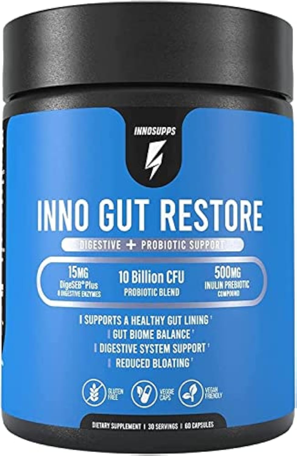 Inno Gut Restore | Digestive + Probiotic Support, Prebiotic & Probiotic Supplement,10 Billion CFU, Added Digestive Enzymes, 60 Capsules (30 Servings)