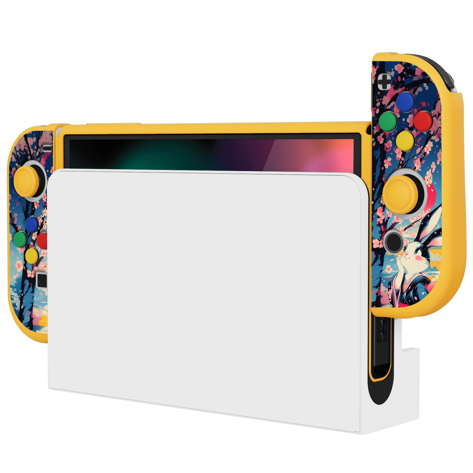 playvital Cover per Nintendo Switch OLED, Custodia Protettiva Copertura TPU Copri Analogici Accessori per Joycon Console, ZealProtect-Coniglietto Pop in Fiore