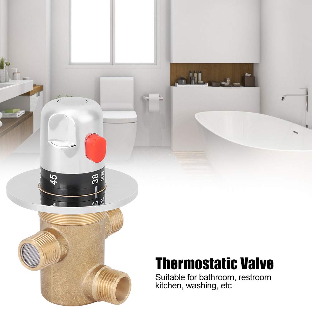 Yinhing Valvola di Miscelazione, Valvola di Miscelazione Termostatica con Insenatura Non di Ritorno G1/2 Pollici a 3 Vie per Bagno, Bagno, Lavaggio