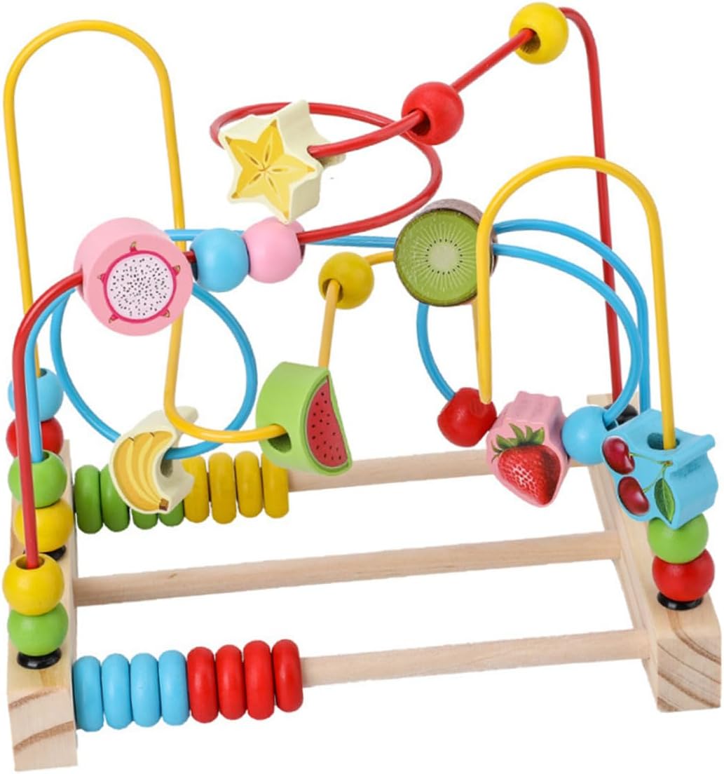 Wooden Fruit Pattern Beads Maze for Early Education Hand-Eye Coordination Development Years Old Preschool Learning Plaything Random Color Random Color