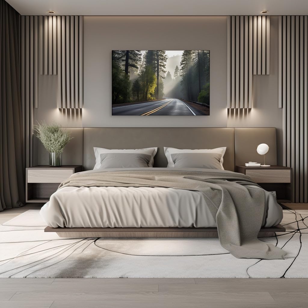 Canvas for Living room. Vanishing Roads into the Mist � The Enigmatic Journey Through Nature�s Hushed Pathways, 27 x 18 inch Canvas Wall Art - Contemporary Masterpieces - Modern Home Decor