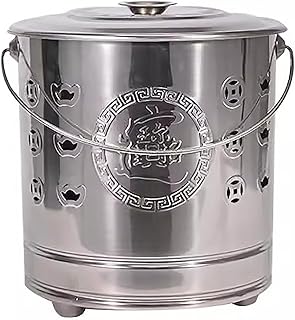 KAVERN Stainless Steel incinerator, fire Pit, Burn Barrel for Outside, with Lid and Handle, for Paper, Leaf, Trash(Small)(M)