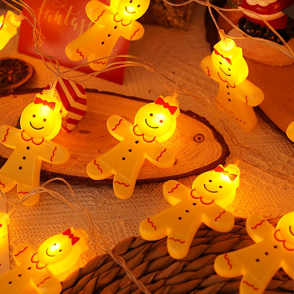 Cadena De Luces Navideñas De Hombre De Jengibre | Cadena De Luces Creativas De Hadas | Luces LED De Alambre De Cobre Blanco Cálido Para Decoración De Fiesta De Navidad,B,10m(32,8 Pies)-80 LED-USB