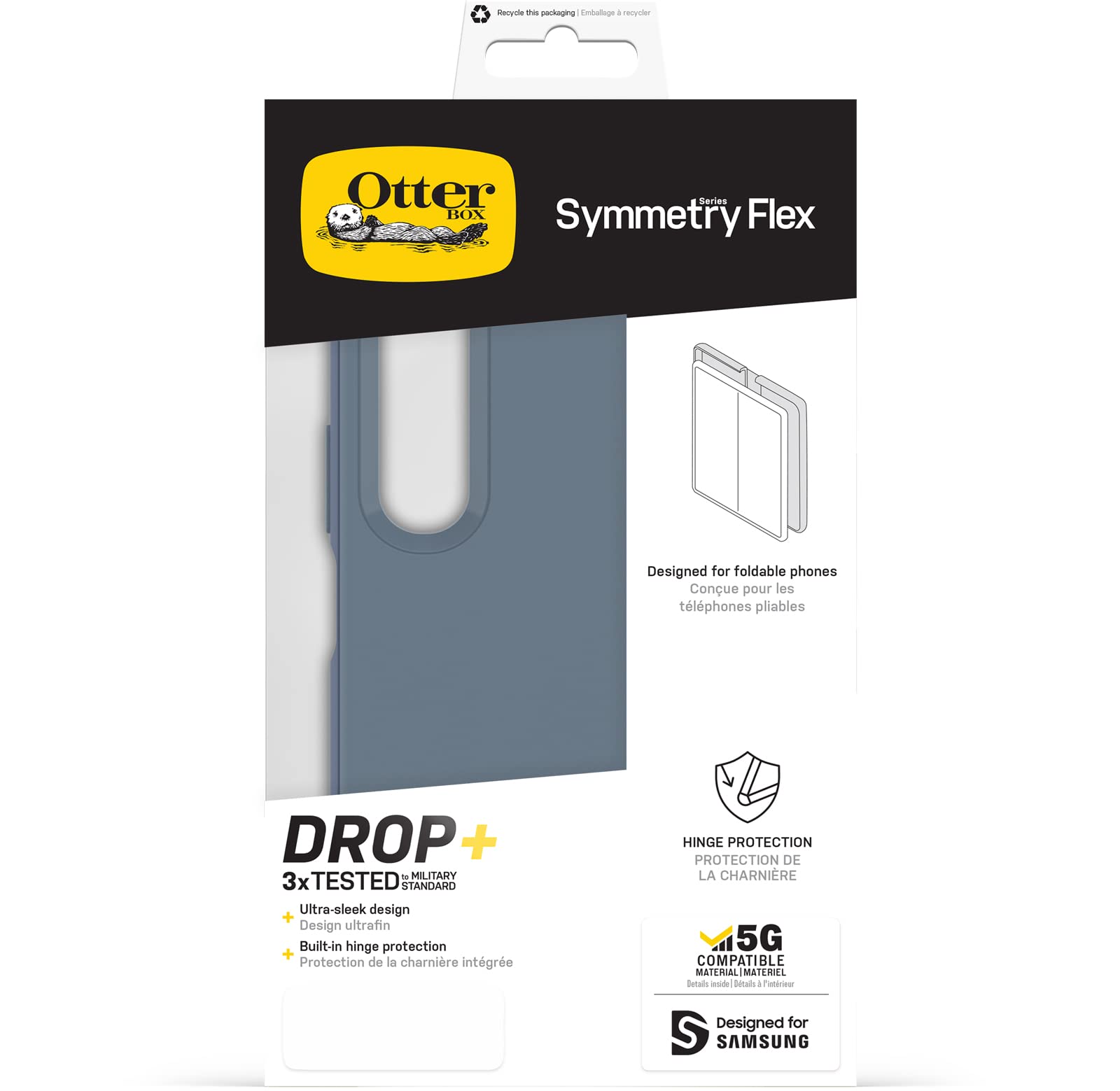 Otterbox Cover per Samsung Galaxy Z Fold4 Symmetry Flex, resistente a shock e cadute, in 2 pezzi, testata 3x vs norme anti caduta MIL-STD 810G, per telefoni pieghevoli, Blu