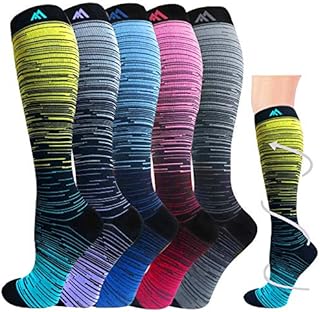 5 Pairs Graduated Compression Socks for Women&Men 20-30mmhg Knee High Socks Compression Stockings(Multicoloured 1, Large/X-Large(US SIZE))