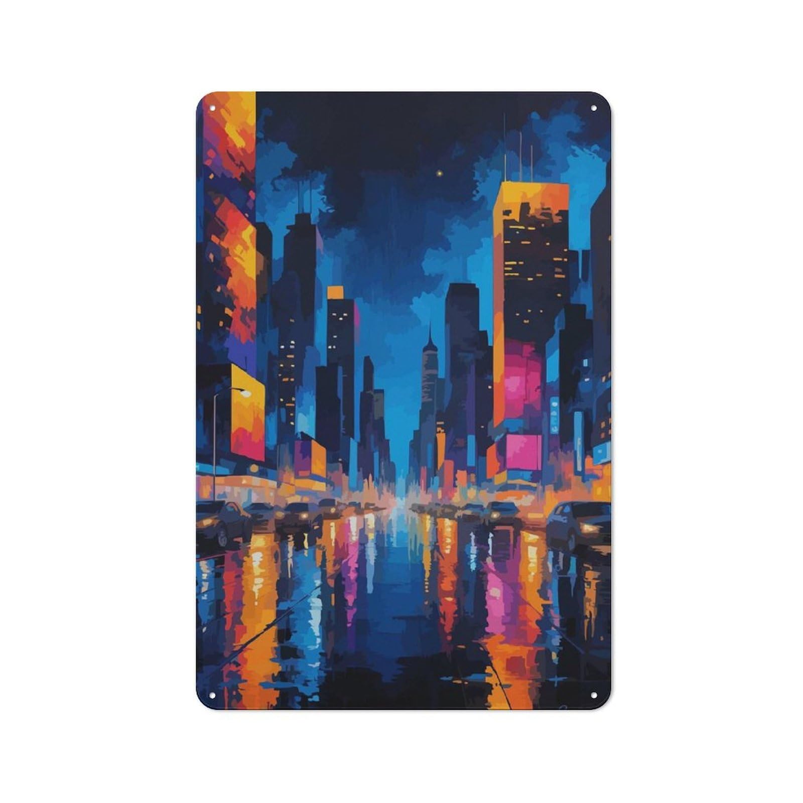 Junmoney Cityscape Night Vintage Tin Sign 30X20cm For Guest Room Or Hallway, Suited To Home Decor Collectors