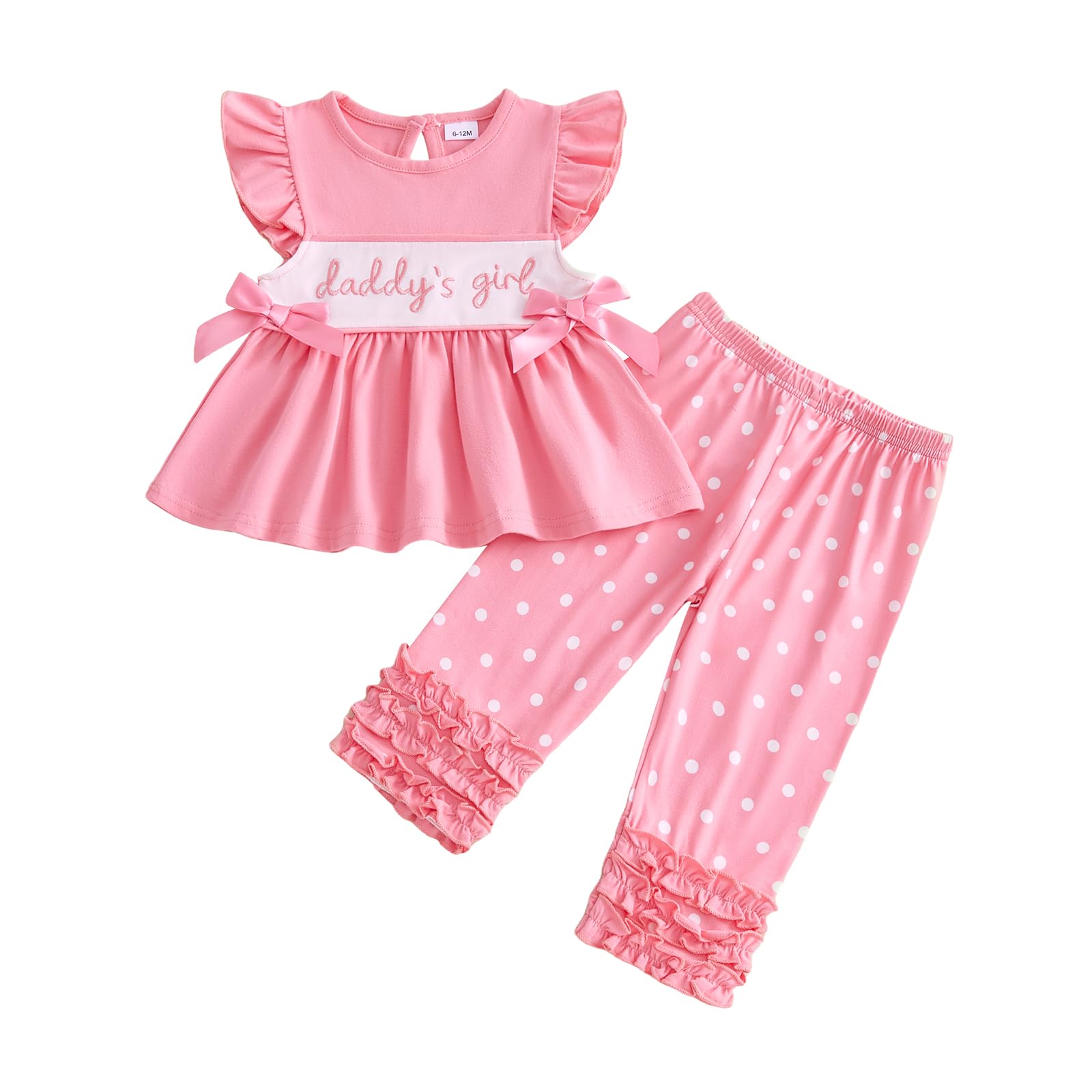 Toddler Baby Girl Fathers Day Outfit Sleeveless Daddys Girl Tunic Tops Polka Dot Ruffle Pants Set Summer Clothes