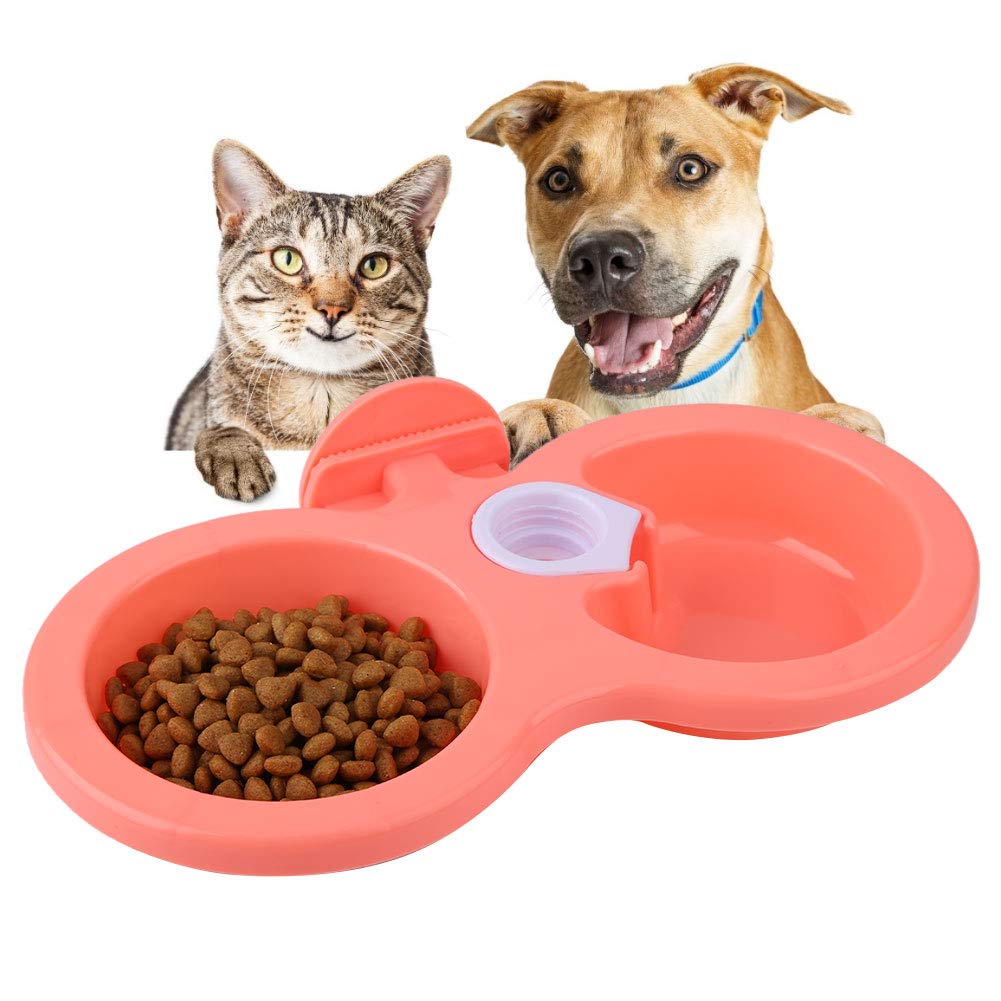 Dual Hanging Pet Bowl for Dogs Cats Rabbits Birds - Pet Food and Water Feeder with Cap Fastener for Dog Crates and Pet Cages (Pink)